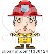 Cartoon Mad Block Headed White Senior Woman Firefighter