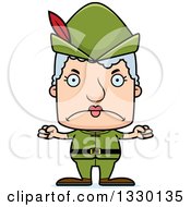 Clipart Of A Cartoon Mad Block Headed White Robin Hood Senior Woman Royalty Free Vector Illustration