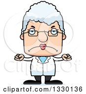 Clipart Of A Cartoon Mad Block Headed White Senior Woman Scientist Royalty Free Vector Illustration