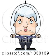 Clipart Of A Cartoon Mad Block Headed Futuristic Space White Senior Woman Royalty Free Vector Illustration