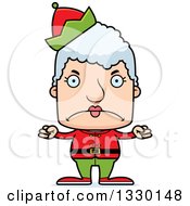 Clipart Of A Cartoon Mad Block Headed White Senior Woman Christmas Elf Royalty Free Vector Illustration