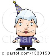 Poster, Art Print Of Cartoon Happy Block Headed White Senior Woman Wizard