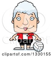 Poster, Art Print Of Cartoon Happy Block Headed White Senior Woman Volleyball Player