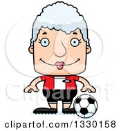 Poster, Art Print Of Cartoon Happy Block Headed White Senior Woman Soccer Player