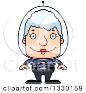 Clipart Of A Cartoon Happy Block Headed Futuristic Space White Senior Woman Royalty Free Vector Illustration