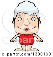 Poster, Art Print Of Cartoon Happy Block Headed White Senior Woman Swimmer