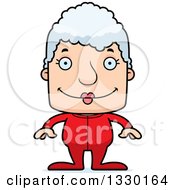 Clipart Of A Cartoon Happy Block Headed White Senior Woman In Pjs Royalty Free Vector Illustration by Cory Thoman