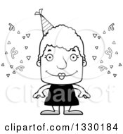 Lineart Clipart Of A Cartoon Black And White Happy Block Headed White Party Senior Woman Royalty Free Outline Vector Illustration