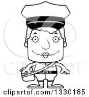 Lineart Clipart Of A Cartoon Black And White Happy Block Headed White Senior Mail Woman Royalty Free Outline Vector Illustration