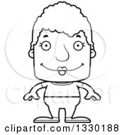 Lineart Clipart Of A Cartoon Black And White Happy Block Headed White Casual Senior Woman Royalty Free Outline Vector Illustration by Cory Thoman