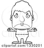 Lineart Clipart Of A Cartoon Black And White Mad Block Headed White Casual Senior Woman Royalty Free Outline Vector Illustration by Cory Thoman