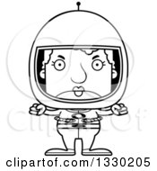 Poster, Art Print Of Cartoon Black And White Mad Block Headed White Senior Woman Astronaut