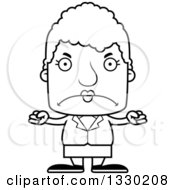 Lineart Clipart Of A Cartoon Black And White Mad Block Headed White Senior Business Woman Royalty Free Outline Vector Illustration