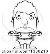 Lineart Clipart Of A Cartoon Black And White Mad Block Headed White Senior Woman Hiker Royalty Free Outline Vector Illustration