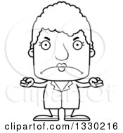 Lineart Clipart Of A Cartoon Black And White Mad Block Headed White Senior Woman Doctor Royalty Free Outline Vector Illustration