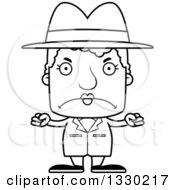 Lineart Clipart Of A Cartoon Black And White Mad Block Headed White Senior Woman Detective Royalty Free Outline Vector Illustration