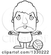 Poster, Art Print Of Cartoon Black And White Mad Block Headed White Senior Woman Beach Volleyball Player
