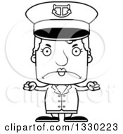 Poster, Art Print Of Cartoon Black And White Mad Block Headed White Senior Woman Boat Captain