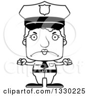Lineart Clipart Of A Cartoon Black And White Mad Block Headed White Senior Woman Police Officer Royalty Free Outline Vector Illustration
