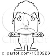 Lineart Clipart Of A Cartoon Black And White Mad Block Headed White Senior Woman In Pjs Royalty Free Outline Vector Illustration