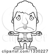 Lineart Clipart Of A Cartoon Black And White Mad Block Headed White Senior Karate Woman Royalty Free Outline Vector Illustration