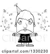 Lineart Clipart Of A Cartoon Black And White Mad Block Headed White Party Senior Woman Royalty Free Outline Vector Illustration