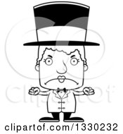 Lineart Clipart Of A Cartoon Black And White Mad Block Headed White Senior Woman Circus Ringmaster Royalty Free Outline Vector Illustration
