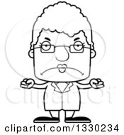 Lineart Clipart Of A Cartoon Black And White Mad Block Headed White Senior Woman Scientist Royalty Free Outline Vector Illustration