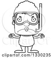 Poster, Art Print Of Cartoon Black And White Mad Block Headed White Senior Woman In Snorkel Gear