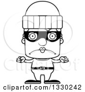 Lineart Clipart Of A Cartoon Black And White Mad Block Headed White Senior Woman Robber Royalty Free Outline Vector Illustration