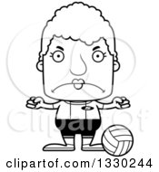 Poster, Art Print Of Cartoon Black And White Mad Block Headed White Senior Woman Volleyball Player