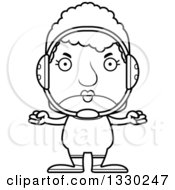 Lineart Clipart Of A Cartoon Black And White Mad Block Headed White Senior Woman Wrestler Royalty Free Outline Vector Illustration