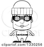 Lineart Clipart Of A Cartoon Black And White Happy Block Headed White Senior Woman Robber Royalty Free Outline Vector Illustration