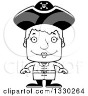 Lineart Clipart Of A Cartoon Black And White Happy Block Headed White Pirate Senior Woman Royalty Free Outline Vector Illustration