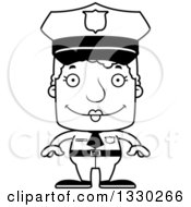 Lineart Clipart Of A Cartoon Black And White Happy Block Headed White Senior Woman Police Officer Royalty Free Outline Vector Illustration by Cory Thoman