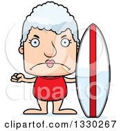 Clipart Of A Cartoon Mad Block Headed White Senior Woman Surfer Royalty Free Vector Illustration