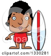 Clipart Of A Cartoon Happy Block Headed Black Woman Surfer Royalty Free Vector Illustration