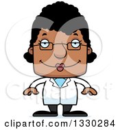 Clipart Of A Cartoon Happy Block Headed Black Woman Science Royalty Free Vector Illustration
