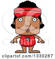 Clipart Of A Cartoon Happy Block Headed Black Woman Lifeguard Royalty Free Vector Illustration