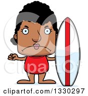 Clipart Of A Cartoon Mad Block Headed Black Woman Surfer Royalty Free Vector Illustration