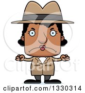 Clipart Of A Cartoon Mad Block Headed Black Woman Detective Royalty Free Vector Illustration