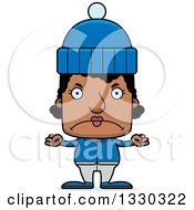 Clipart Of A Cartoon Mad Block Headed Black Woman In Winter Clothes Royalty Free Vector Illustration