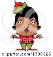 Clipart Of A Cartoon Mad Block Headed Black Woman Christmas Elf Royalty Free Vector Illustration