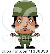 Clipart Of A Cartoon Mad Block Headed Black Woman Soldier Royalty Free Vector Illustration