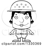 Lineart Clipart Of A Cartoon Black And White Happy Block Headed Black Woman Zookeeper Royalty Free Outline Vector Illustration