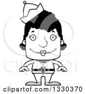 Lineart Clipart Of A Cartoon Black And White Happy Block Headed Black Woman Christmas Elf Royalty Free Outline Vector Illustration