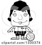 Lineart Clipart Of A Cartoon Black And White Happy Block Headed Black Woman Volleyball Player Royalty Free Outline Vector Illustration