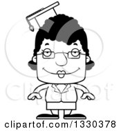 Lineart Clipart Of A Cartoon Black And White Happy Block Headed Black Woman Professor Royalty Free Outline Vector Illustration