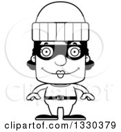 Lineart Clipart Of A Cartoon Black And White Happy Block Headed Black Woman Robber Royalty Free Outline Vector Illustration