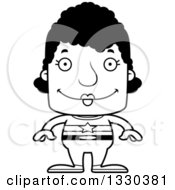 Lineart Clipart Of A Cartoon Black And White Happy Block Headed Black Woman Super Hero Royalty Free Outline Vector Illustration
